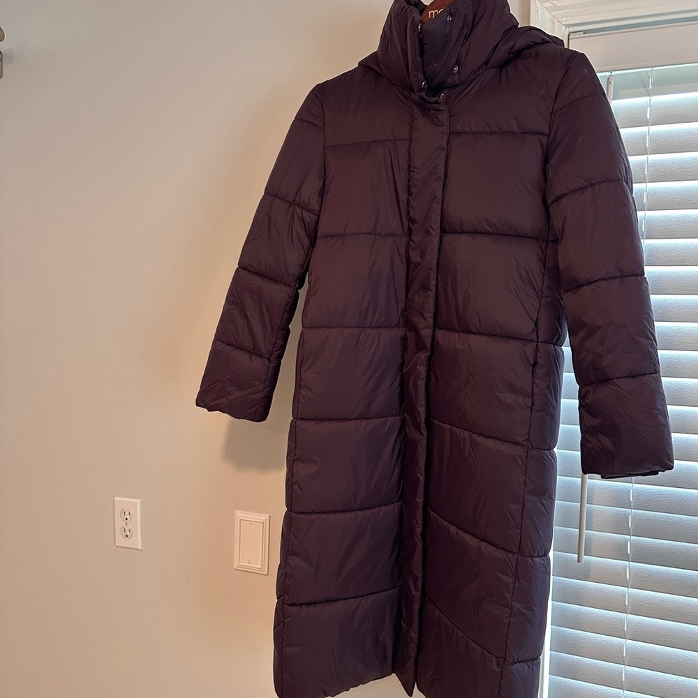 NWT XS Banana Republic Plum Long Quilted Puffer Jacket